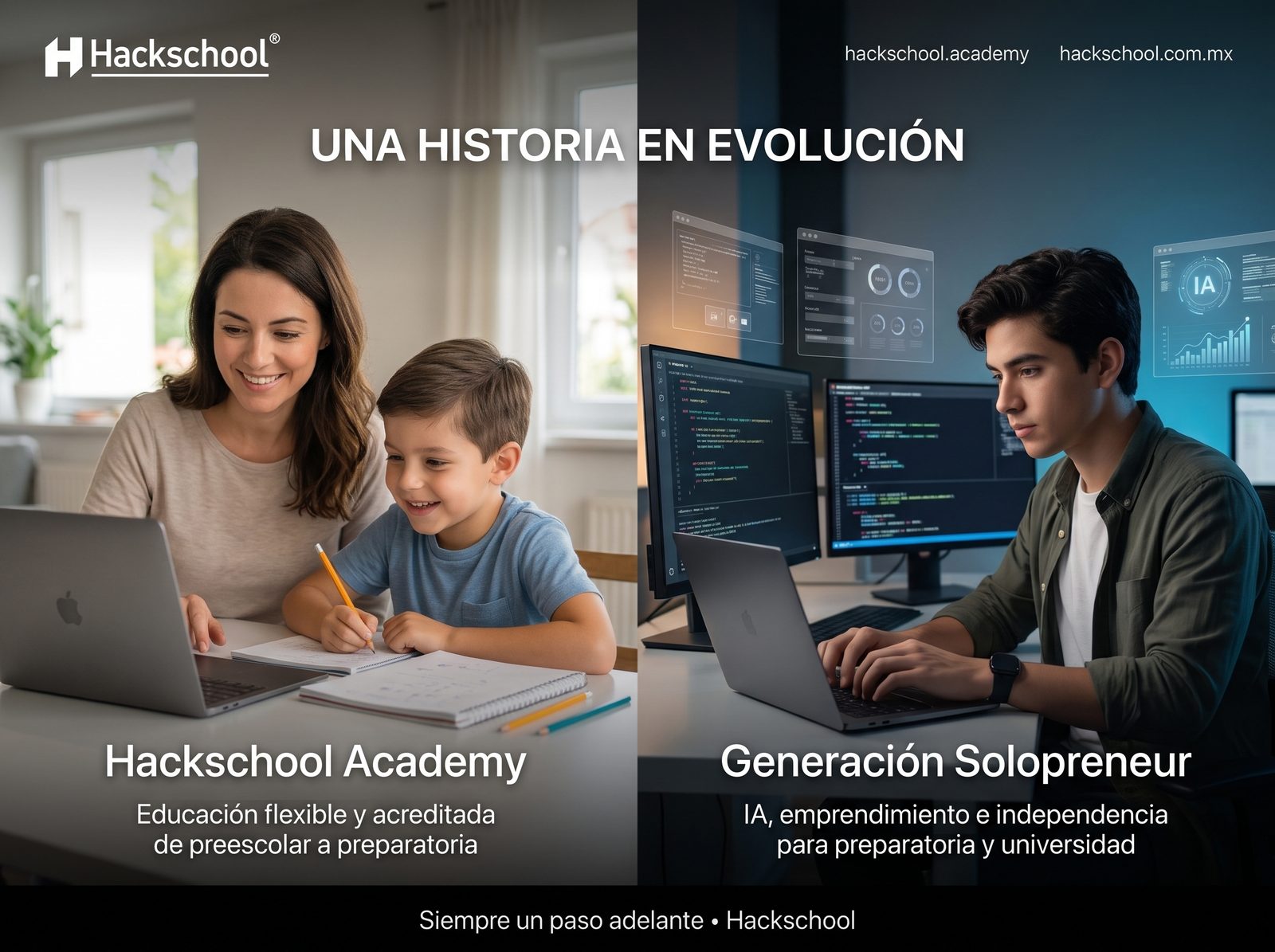 Una historia en evoluci&oacute;n: Hackschool Academy, educaci&oacute;n flexible y acreditada de preescolar a preparatoria, y Generaci&oacute;n Solopreneur, IA, emprendimiento e independencia para preparatoria y universidad
